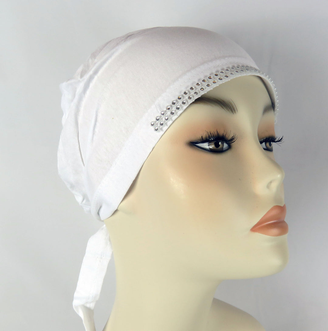 Diamante Tie Bonnet Ac- white