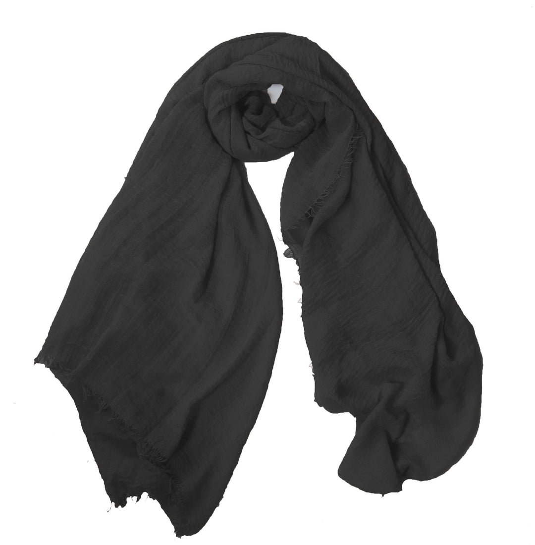 Crimp Frayed Edged  Hijab PH- Black