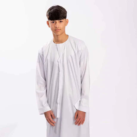 Boys Emirati Zip Thobe /Jubba with removable string - White smooth