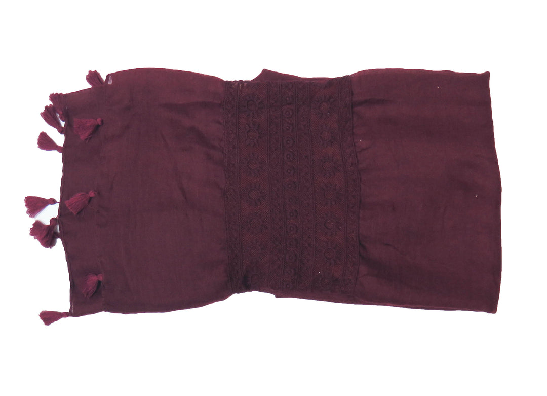 Lace and Tassel Hijab/Scarf- ES1019- Burgundy