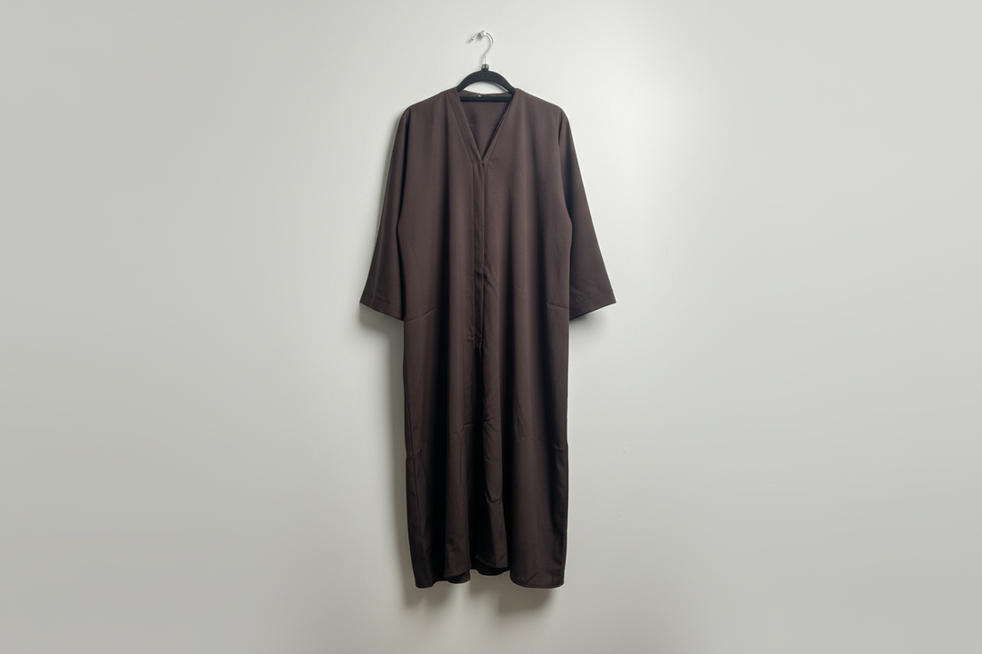 Dark Brown Girls Abaya with V-Neck