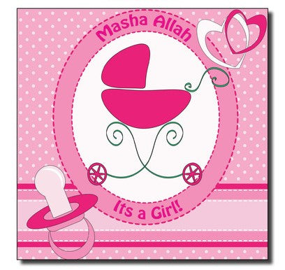 Baby Girl MashaAllah Card- NWB004 Pink Glitter