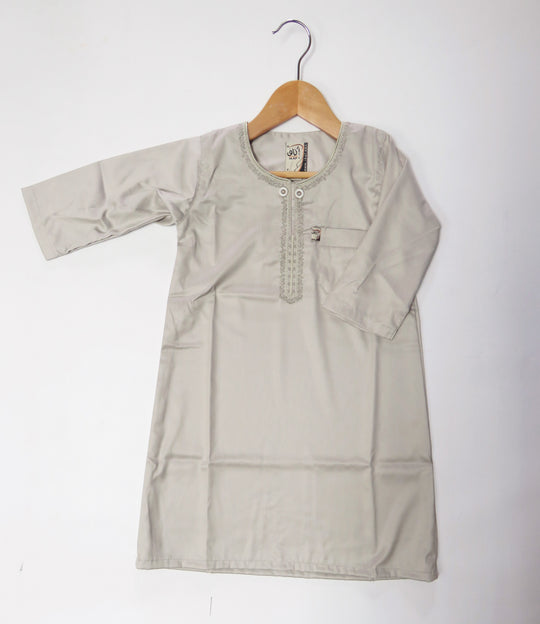Ikaf Toddler and Kids Embroidered Thobe/Jubba - Stone sz. 18- 42 length