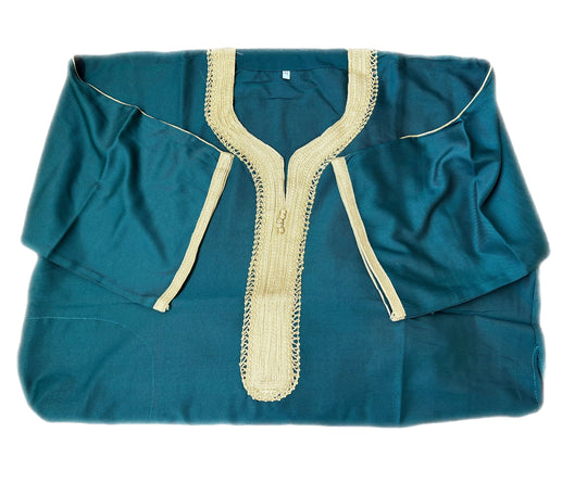 Moroccan Half Sleeve cotton Thobe/ Jubbah - Green with Gold