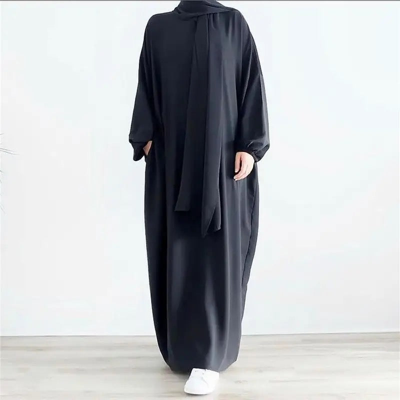 Satin Abaya with attached Hijab/ Scarf - Variety
