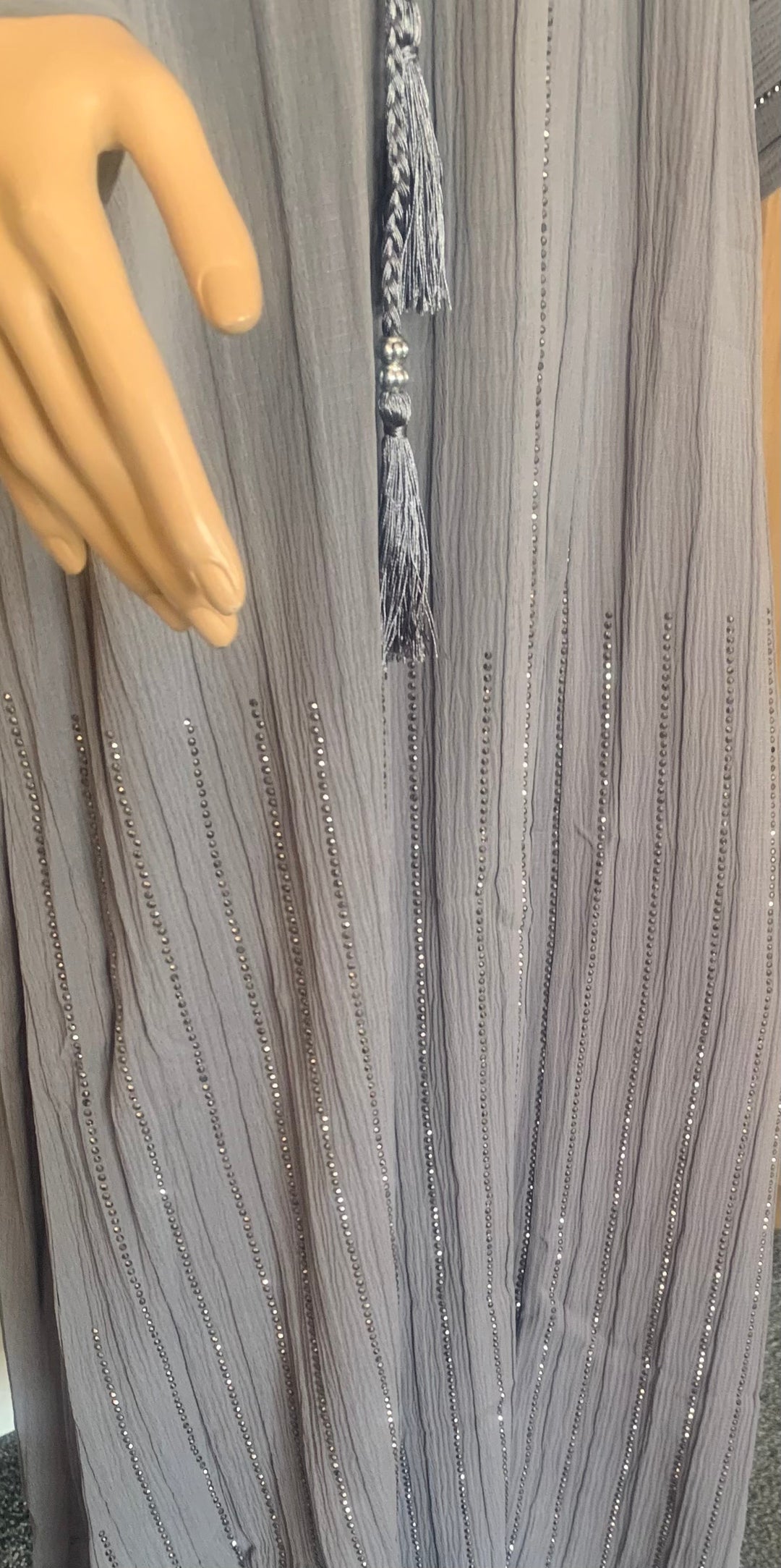 Diamanté Crinkle Abaya-TK-Grey 9