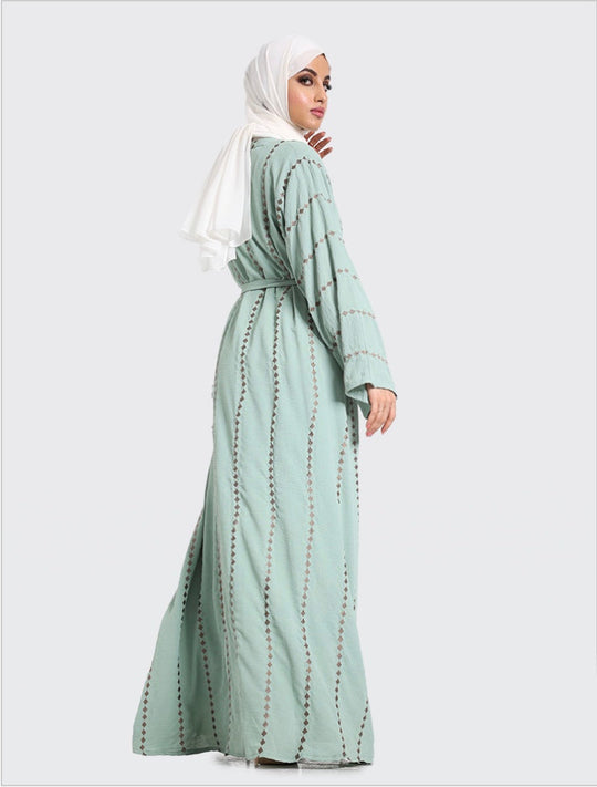 Embroidered Open Abaya with Inner slip - Mint