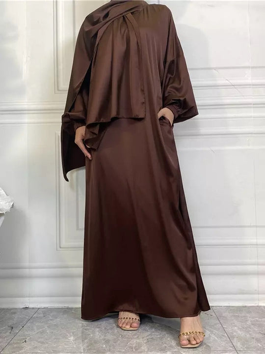 Satin Abaya with attached Hijab/ Scarf - Variety