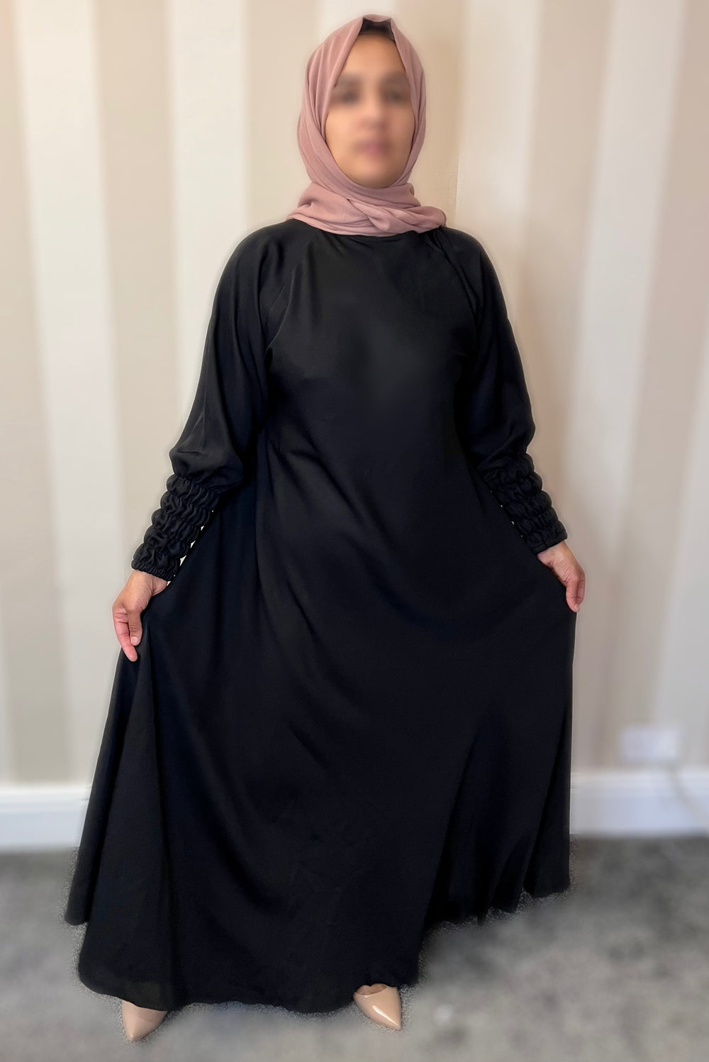 Side zip Nida Umbrella Abaya- Black TK