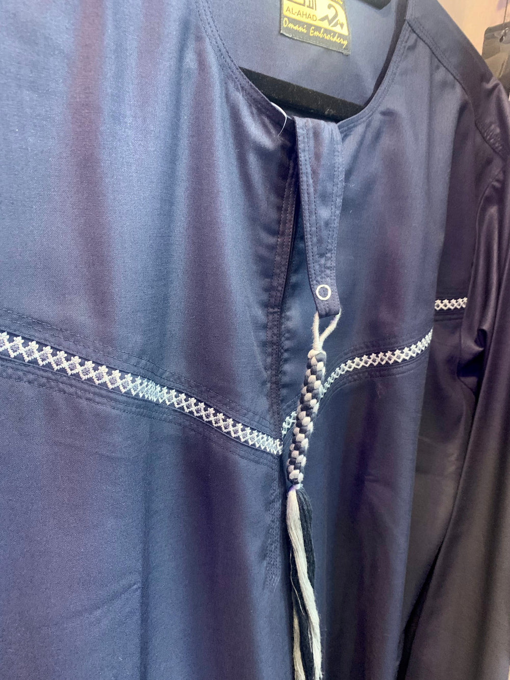 Omani Embroidered Zip Thobe - Navy Blue Matte by Al Ahad