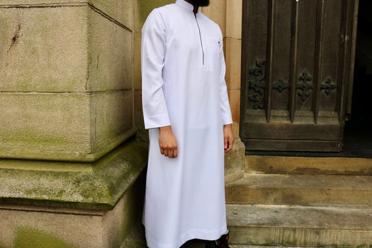 Boys  Collar Thicker Thobe/ Jubba with zip  - White