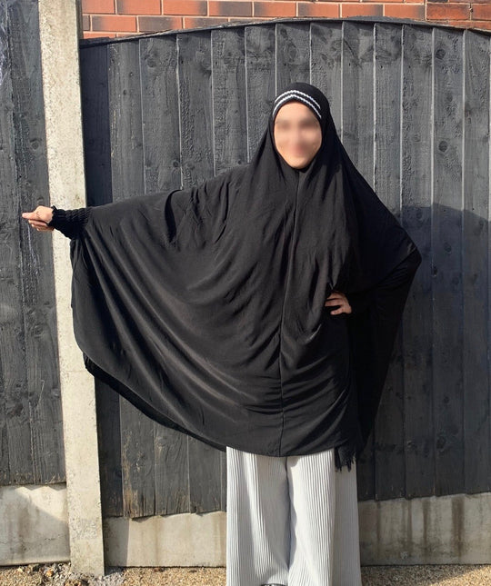 Large Burkha / Khimar with cuffs   7XL BLACK Lycra