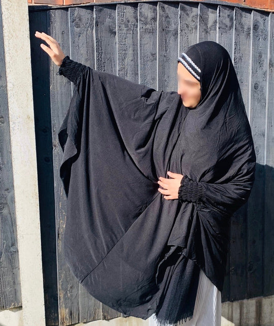 Large Burkha / Khimar with cuffs   7XL BLACK Lycra