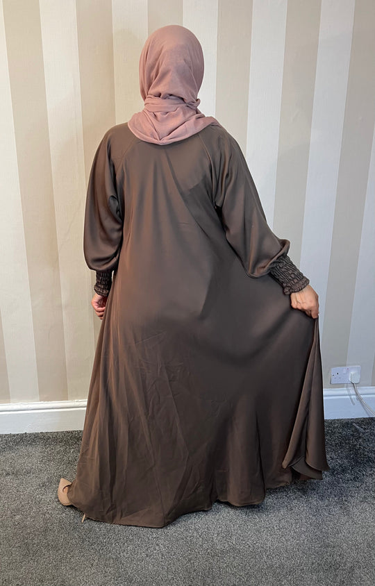 Elasticated Cuff Umbrella Nida Abaya- Brown TK