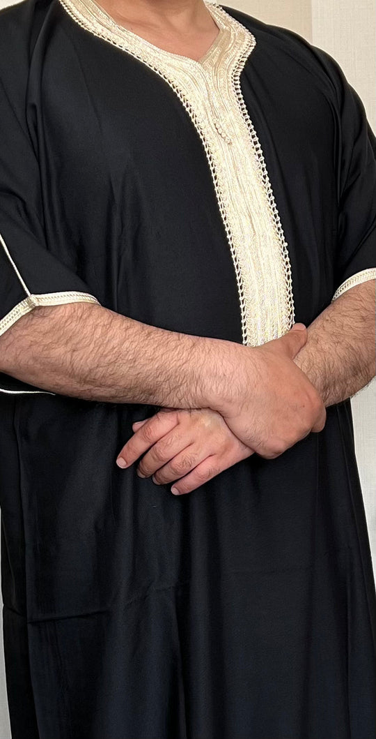 Moroccan Half Sleeve cotton Thobe/ Jubbah - Black & Gold