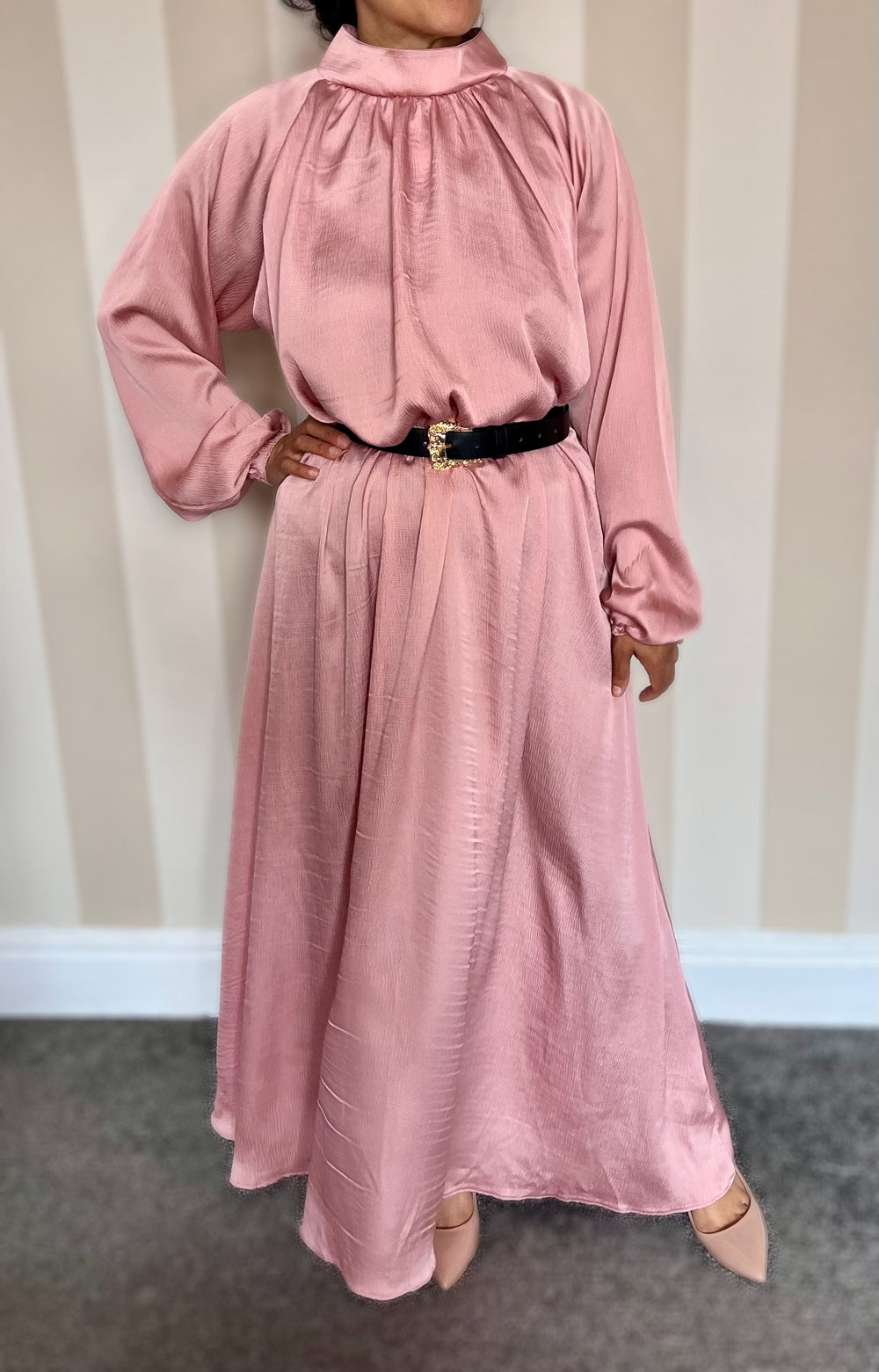 Silky Abaya/Dress with Mock Neck - Blush - Z
