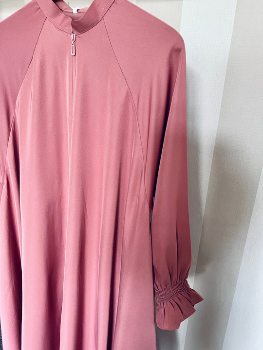 Full Zip Nida Umbrella Abaya - Pink