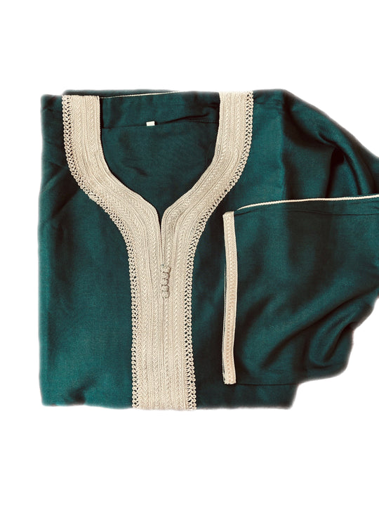 Moroccan Half Sleeve cotton Thobe/ Jubbah - Green with Gold