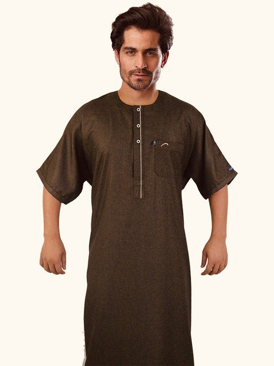 Ikaf Half Sleeve Thobe/ Jubbah - Dark Brown