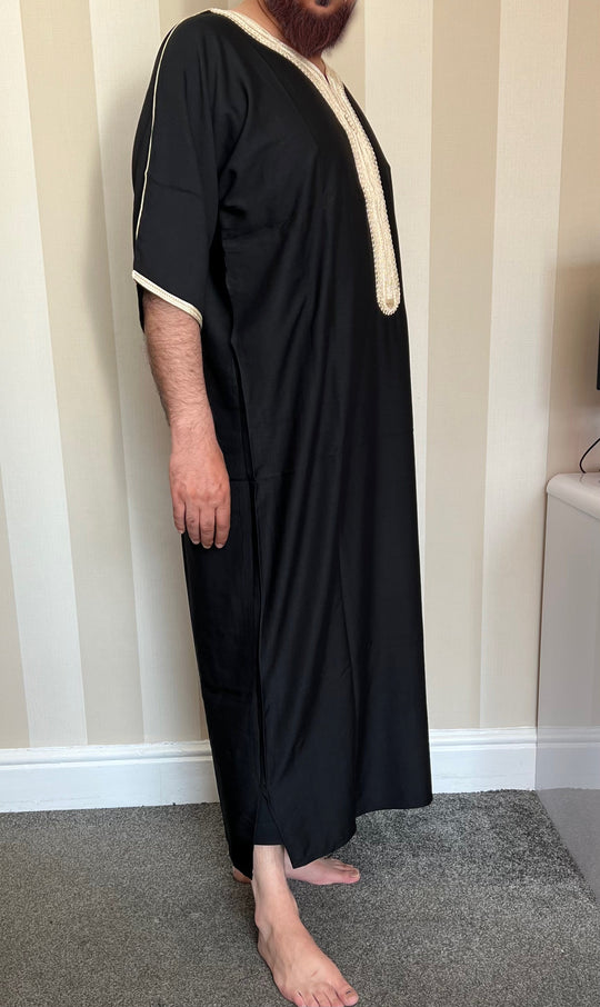 Moroccan Half Sleeve cotton Thobe/ Jubbah - Black & Gold