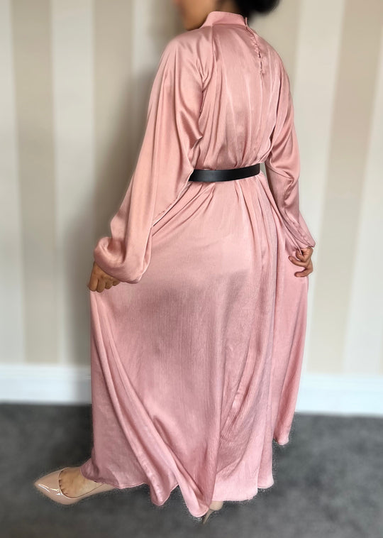 Silky Abaya/Dress with Mock Neck - Blush - Z