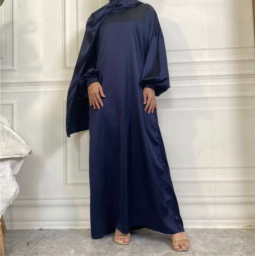 Satin Abaya with attached Hijab/ Scarf - Variety
