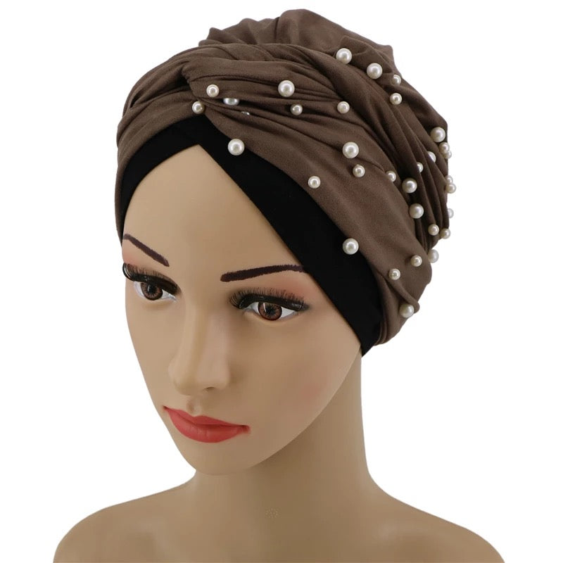 EASY TO WEAR BEADED SUEDE TURBAN/CHEMO HIJAB WRAP TK