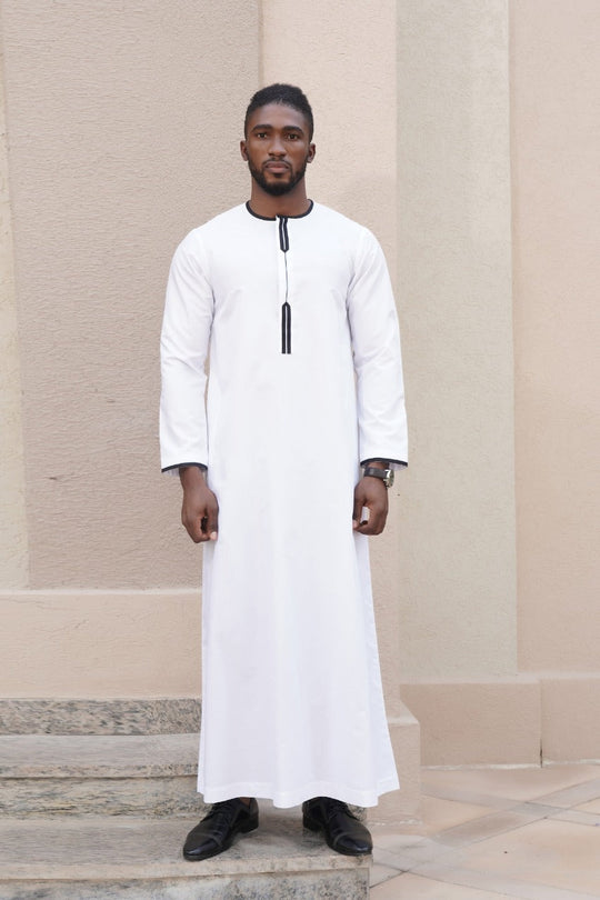 Chenille White Thobe with black -  CHM159