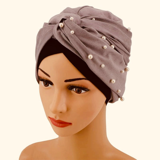 EASY TO WEAR BEADED SUEDE TURBAN/CHEMO HIJAB WRAP TK