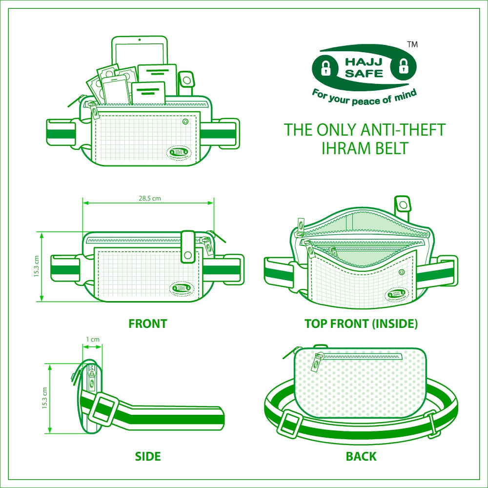 Hajj & Umrah Anti-Theft Waist Bag And Ihram Belt. Now also in Black