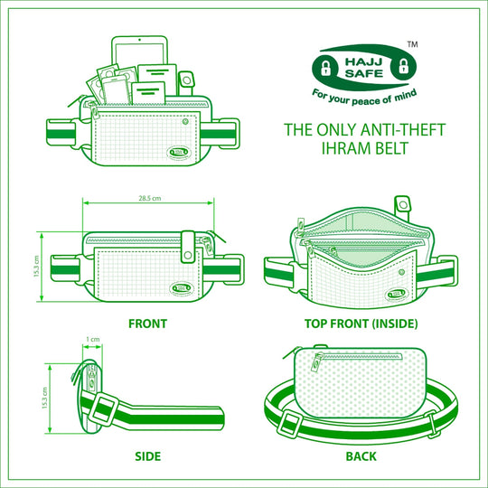 Hajj & Umrah Anti-Theft Waist Bag And Ihram Belt. Now also in Black