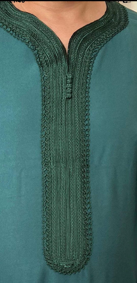 Moroccan Half Sleeve cotton Thobe/ Jubbah - Green with Gold