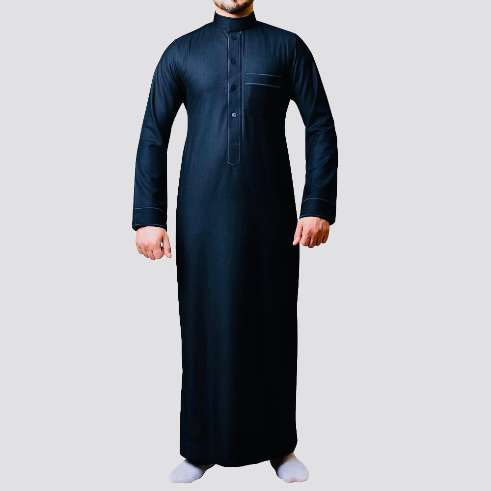 Embroidered Winter Al Aseel Thobes 
- Midnight Blue Z05