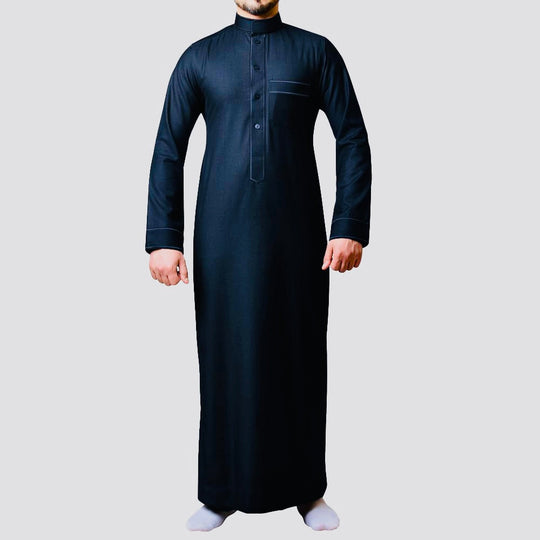 Embroidered Winter Al Aseel Thobes 
- Midnight Blue Z05