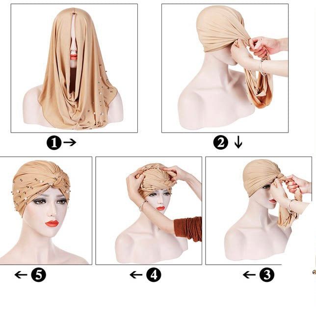 EASY TO WEAR BEADED SUEDE TURBAN/CHEMO HIJAB WRAP TK