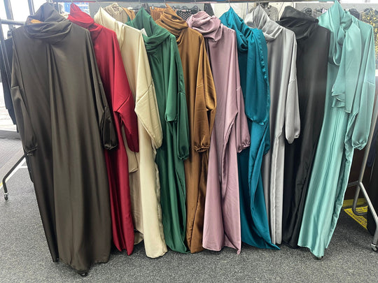 Satin Abaya with attached Hijab/ Scarf - Variety