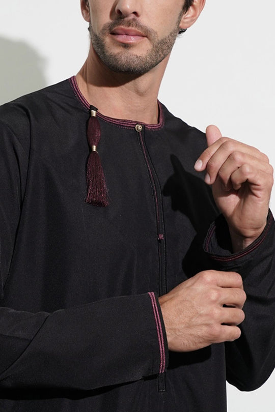Boys Faris Black & Plum Omani Jubba/Thobe