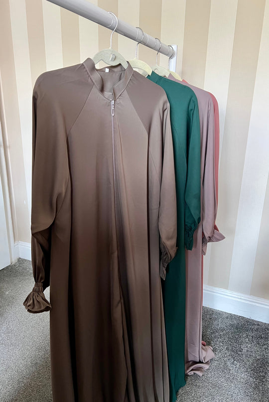 Full Zip Nida Umbrella Abaya - Light Grey