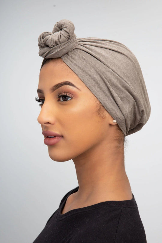 EASY TO WEAR SUEDE TURBAN/CHEMO HIJAB WRAP- TK