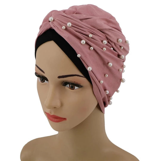 EASY TO WEAR BEADED SUEDE TURBAN/CHEMO HIJAB WRAP TK