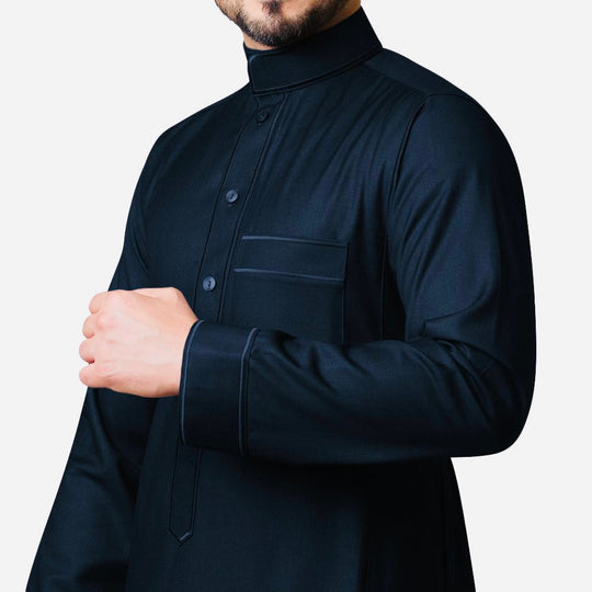 Embroidered Winter Al Aseel Thobes 
- Midnight Blue Z05