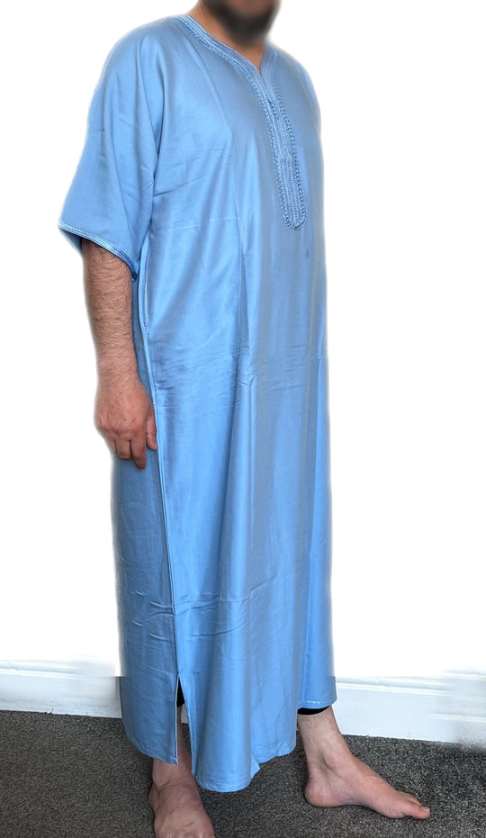 Moroccan Half Sleeve Cotton Thobe/ Jubbah - Sky Blue