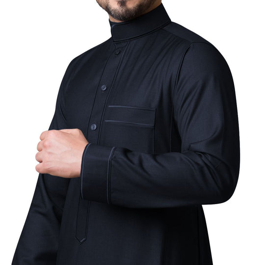 Embroidered Winter Al Aseel Thobes 
- Midnight Charcoal Z03-4