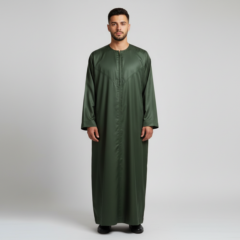 Zip Thobe/ Jubba Olive Sheen by Ayaan