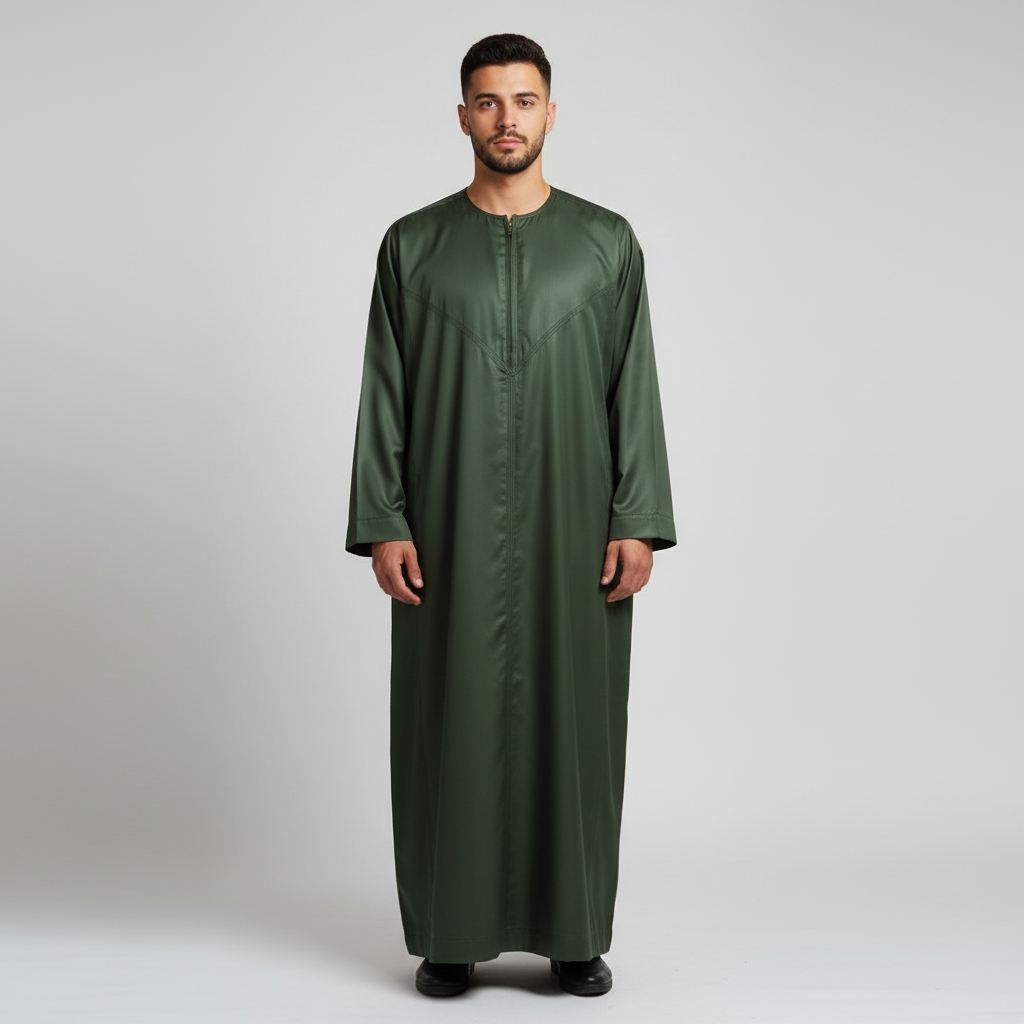 Zip Thobe/ Jubba Olive Sheen by Ayaan