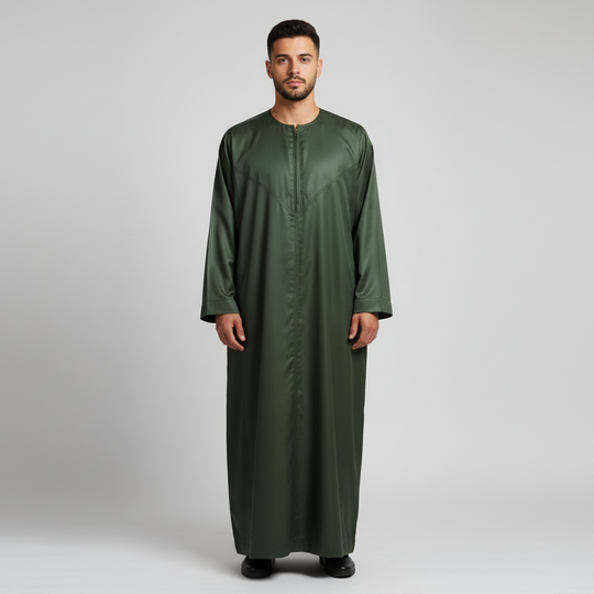 Zip Thobe/ Jubba Olive Sheen by Ayaan
