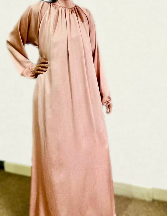 Silky Abaya/Dress with Mock Neck - Blush - Z
