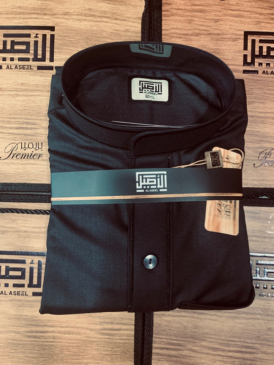 Embroidered Winter Al Aseel Thobes 
- Midnight Charcoal Z03-4