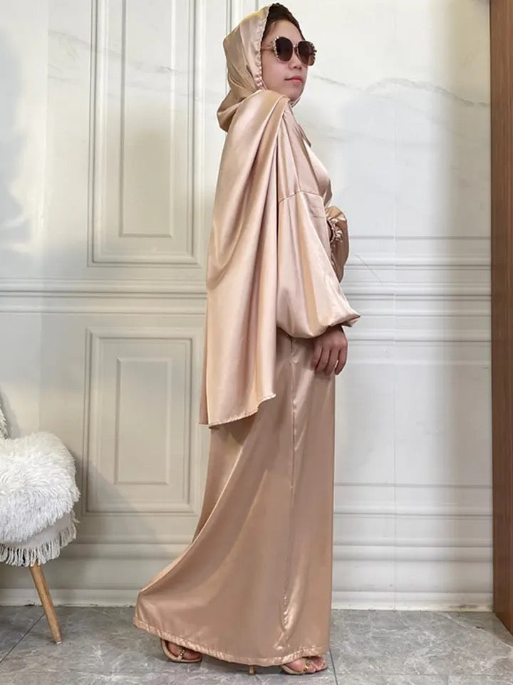Satin Abaya with attached Hijab/ Scarf - Variety