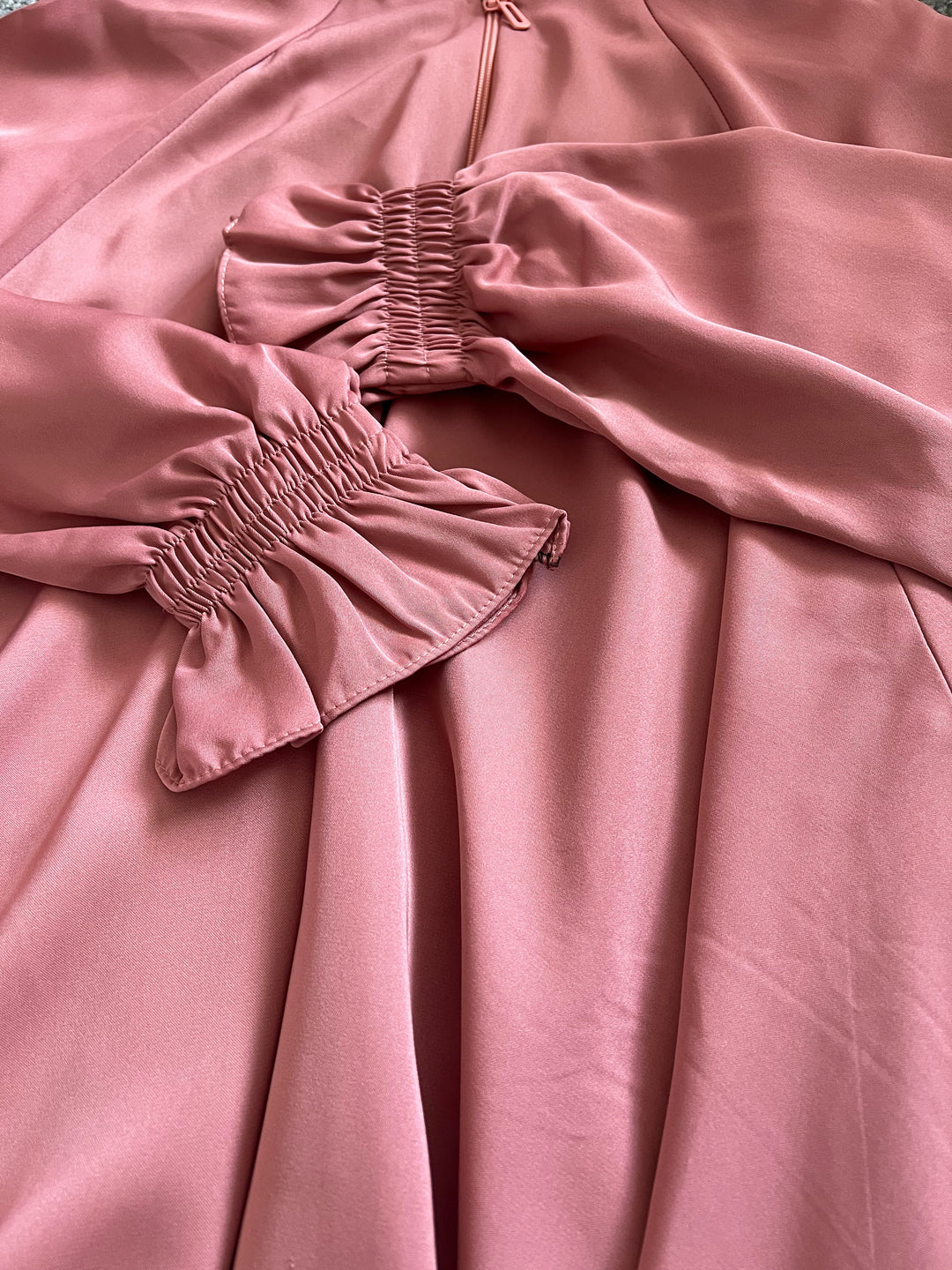 Full Zip Nida Umbrella Abaya - Pink
